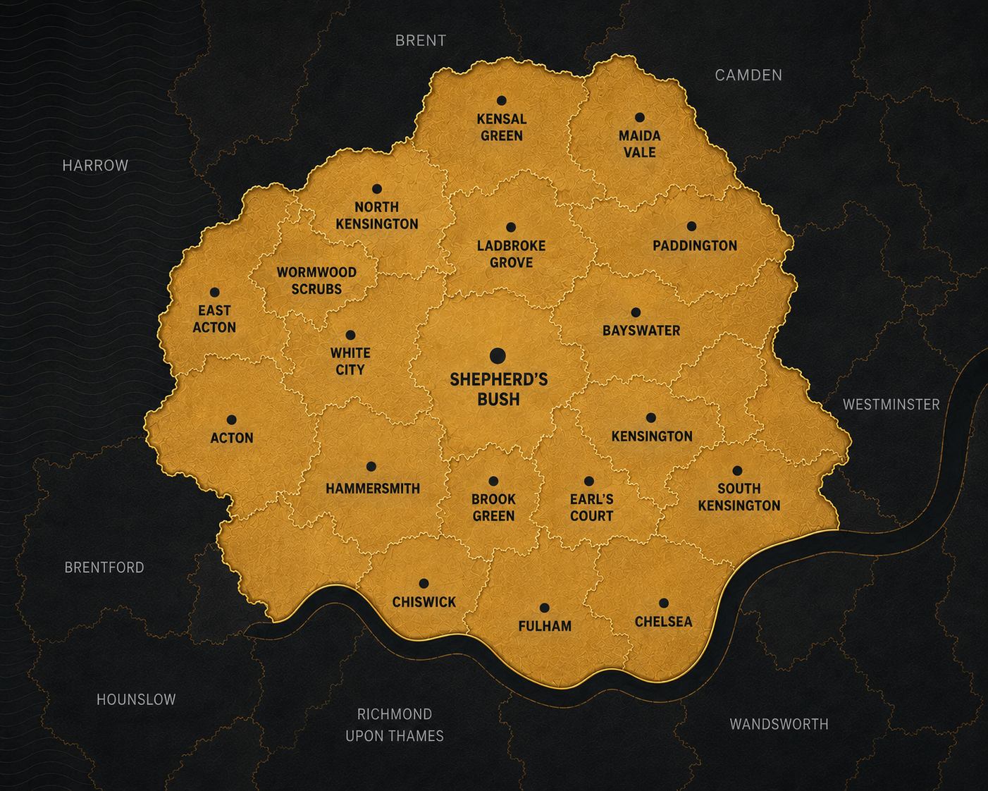 Map of the West London areas covered by Gold's Property Solutions