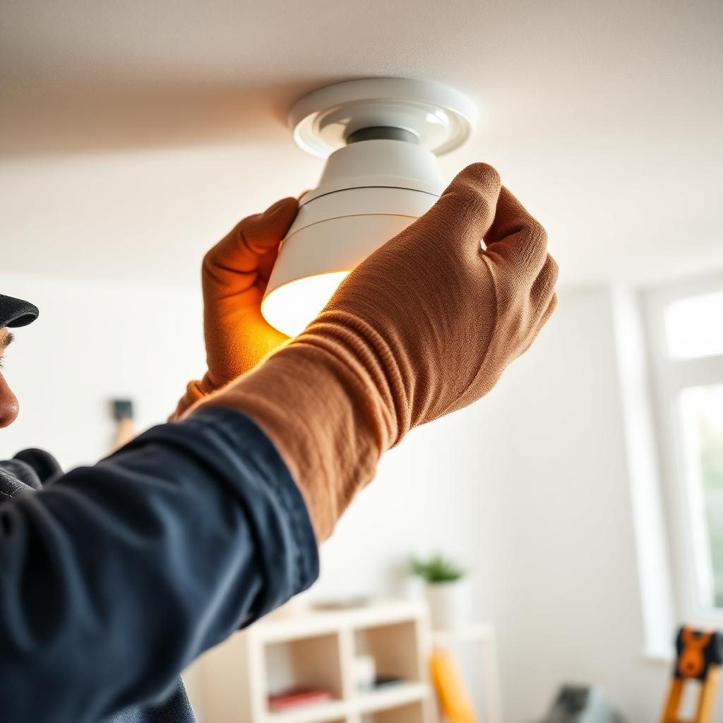 A ceiling light fitting being installed in a home.